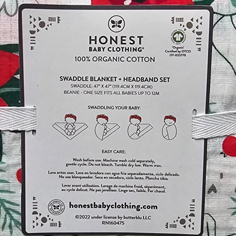 Honest Baby Organic Swaddle Blanket + Headband Gift Set - 2 Piece Set